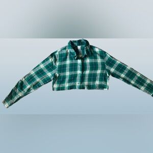 H&M Divided Green Plaid Top, Button Up w/ Collar, Cropped, Size XS, Worn Once
